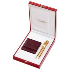 Cartier Kugelschreiber- und Bleistiftset mit Ledergeldbörse