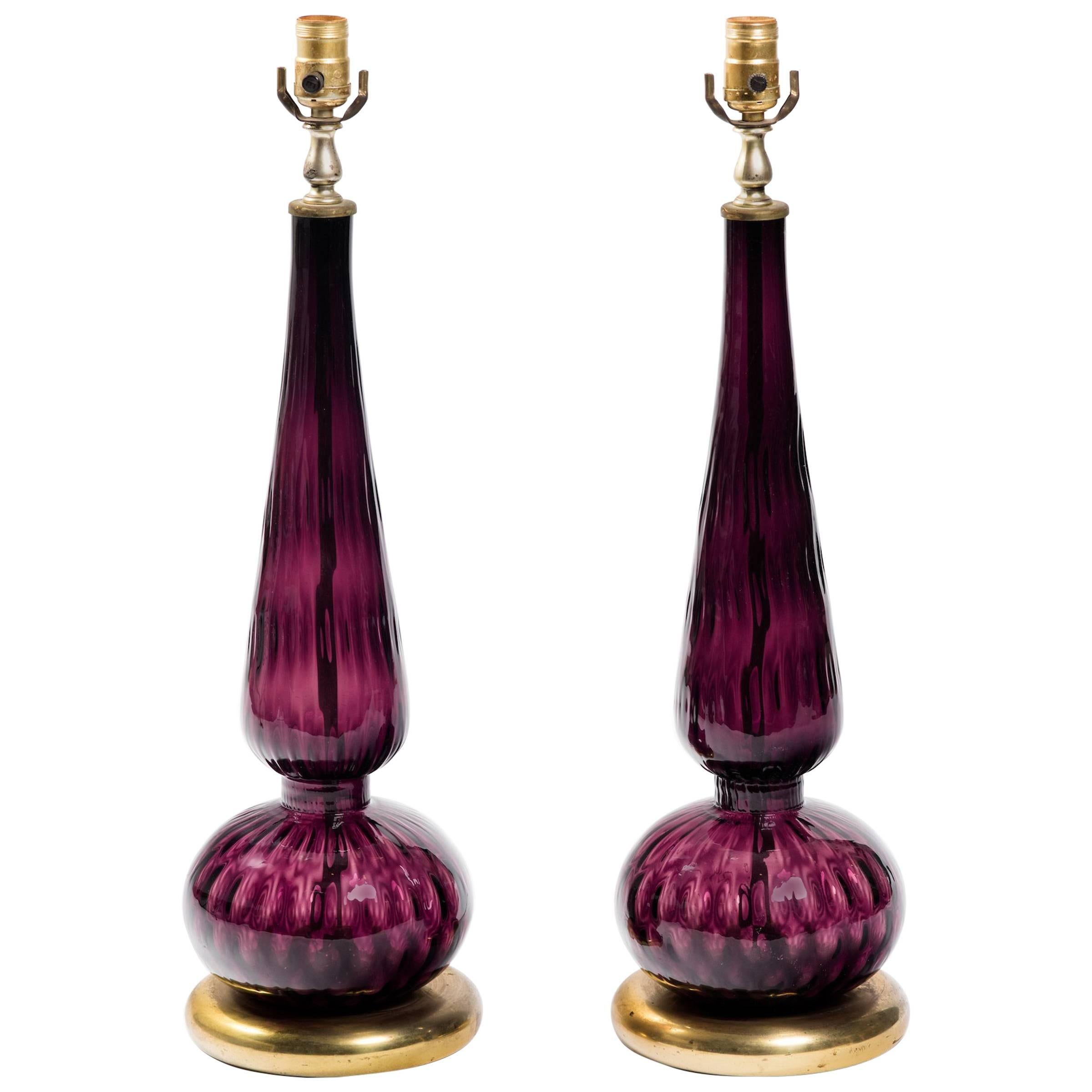 Pair of Purple Murano Genie Bottle Table Lamps