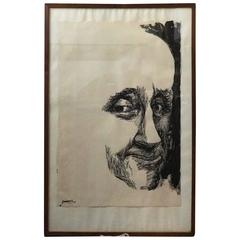 Mid-Century Ink Woodcut Portrait by Antonio Frasconi 8