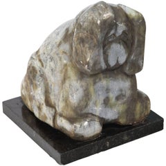 Signed Carved Marble Sculpture of Dog