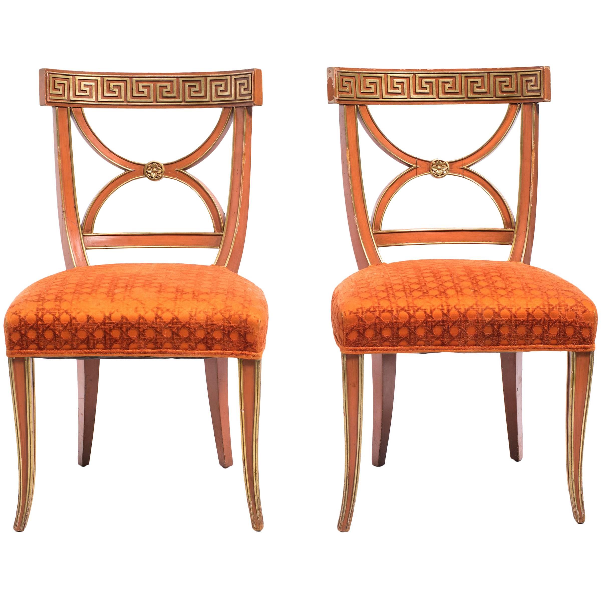 Pair of Painted Greek Key Side Chairs