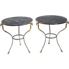Pair of Steel and Brass Ram Head Gueridon Side Tables
