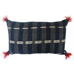 19th Century French Antique Indigo Cotton Flamme Ikat Pillow