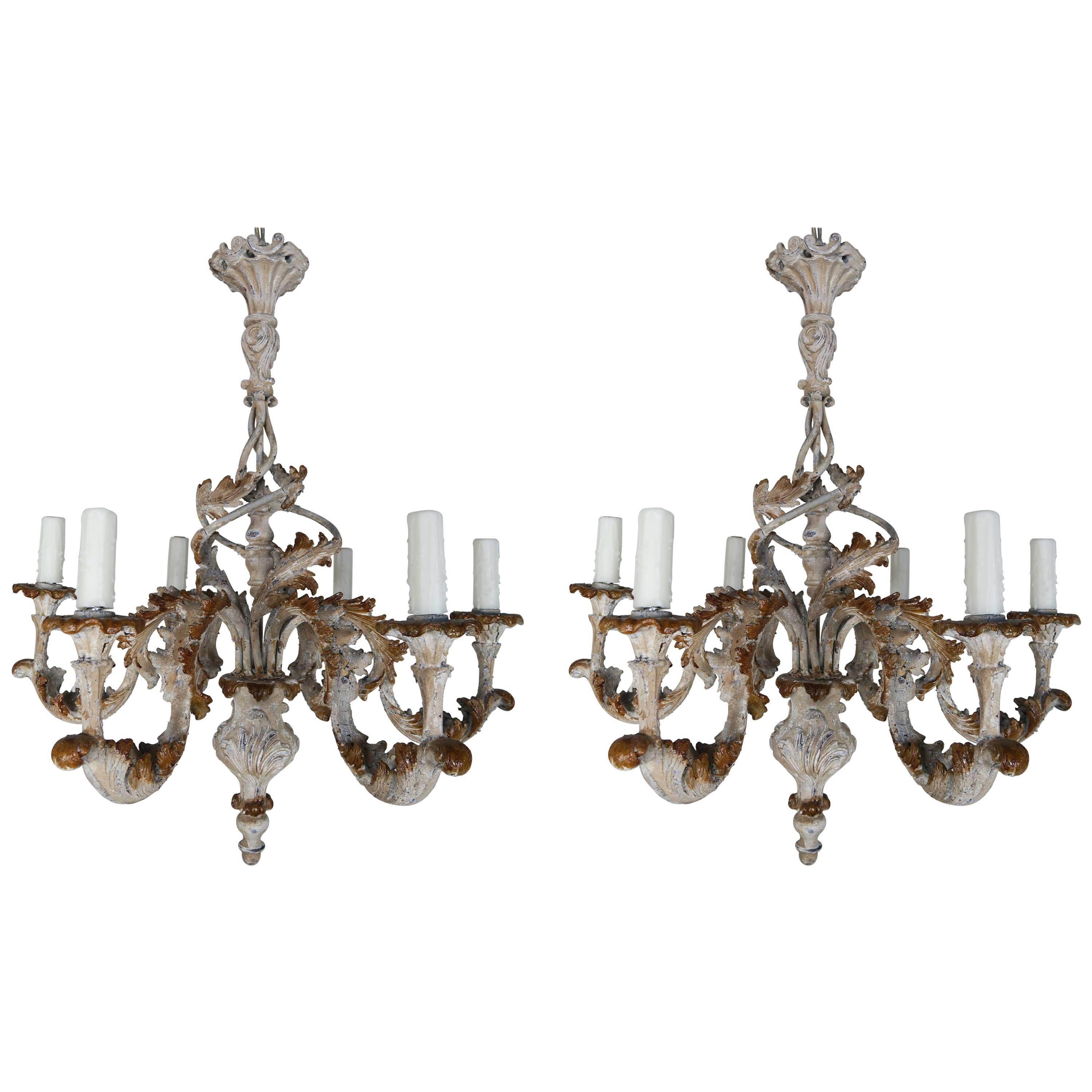 Pair of Italian Painted Six-Light Chandeliers