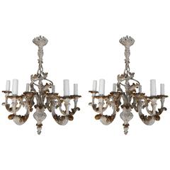 Pair of Italian Painted Six-Light Chandeliers