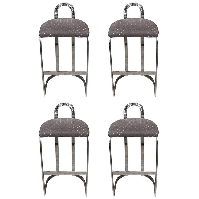 Swaim Designs Set Of Four Chrome Upholstered Bar Stools At 1stdibs Swaim Designs Set Of Four Chrome Upholstered Bar Stools For