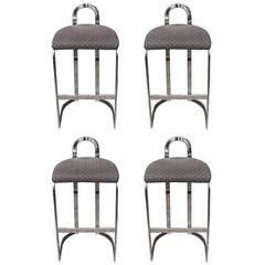  Swaim Designs Set of Four Chrome Upholstered Bar Stools 