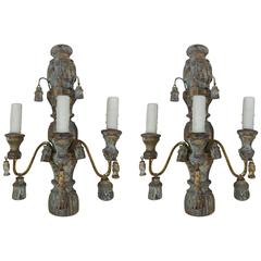 French Painted Tassel Sconces, Pair