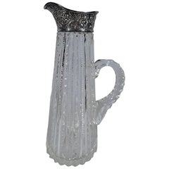 American Brilliant Cut Glass Claret Jug with Baltimore Repousse Silver