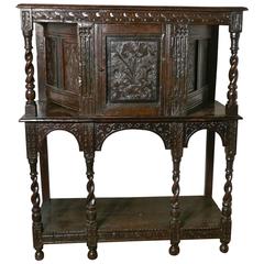 17th Century Carved Oak Court Cupboard, Cottage Size Livery Cupboard