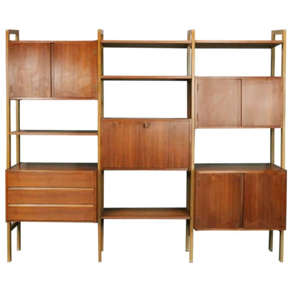 Mid-Century Danish Modern Wall Unit with Desk, Shelving, Drawers Cabinet