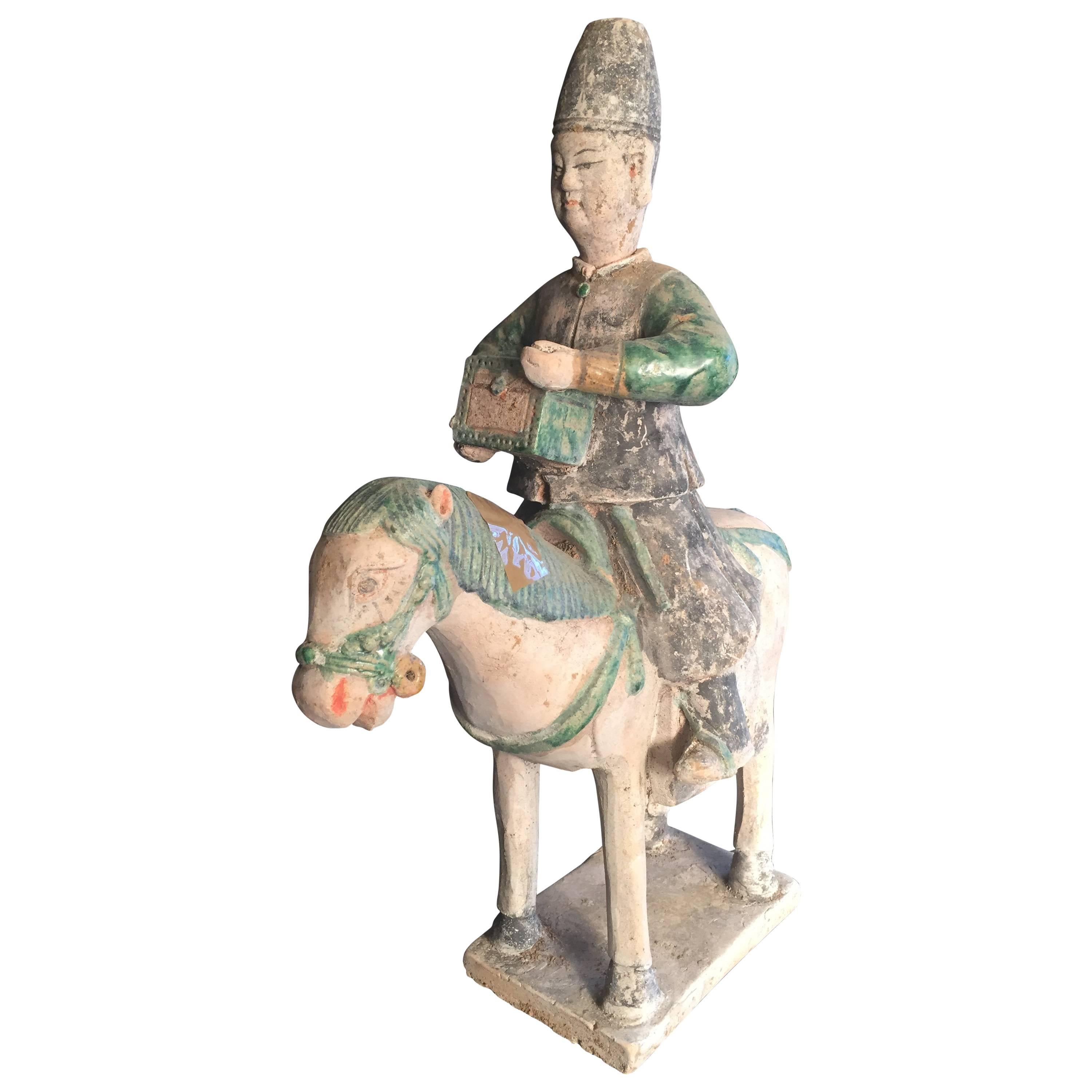 Important Ancient China Glazed Horse Rider with TREASURE BOX  Ming Dyn 1368-1644
