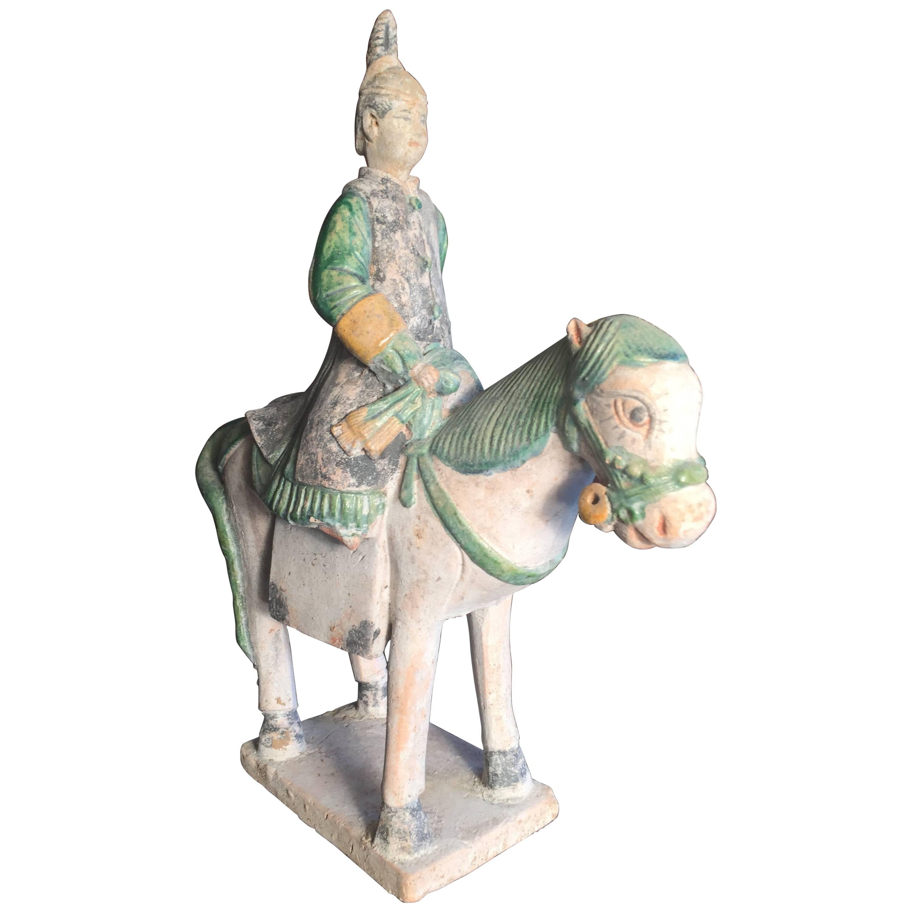 Ancient China Hand Glazed Female Equestrian Horse Rider Ming Dynasty, 1500