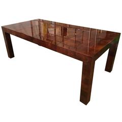Milo Baughman Patchwork Dining Table Newly Restored Burl Wood Parsons Two Leaves