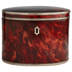 Antique Georgian Red Tortoiseshell Tea Caddy in Oval Form, circa 1800