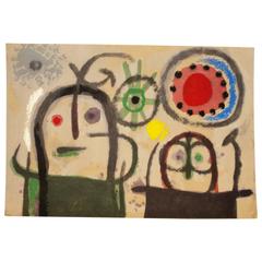 Miro, Pochoir, Femmes En Priere Devant Le Soleil, 1965