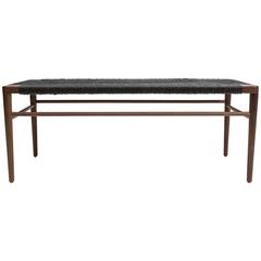 Walnut and Black Woven Rush Bench by Smilow Furniture