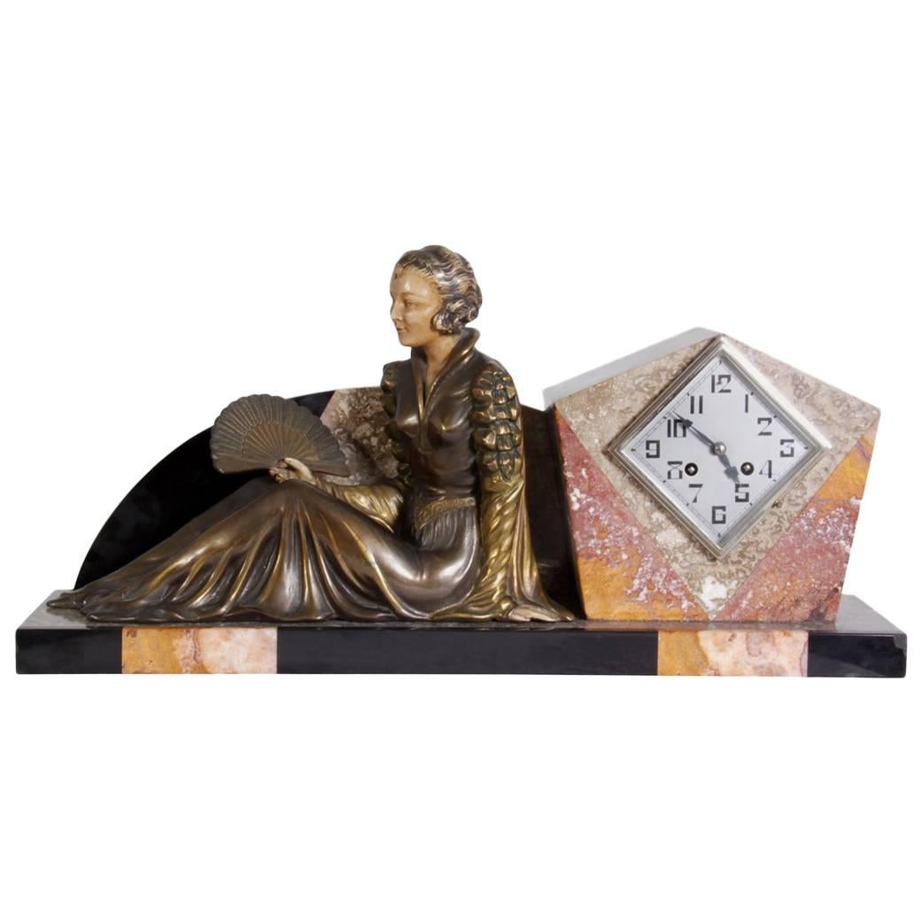 Art Deco Clock with Figurine, circa 1920