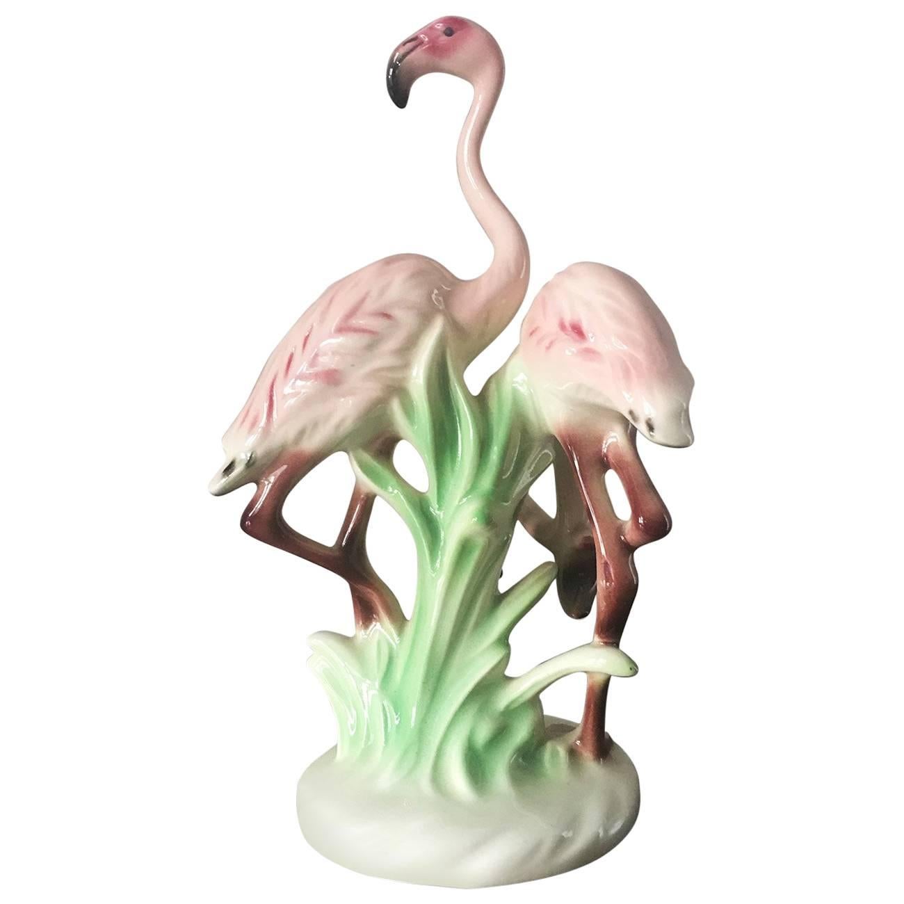 Vintage Double Pink Flamingo Figurine For Sale