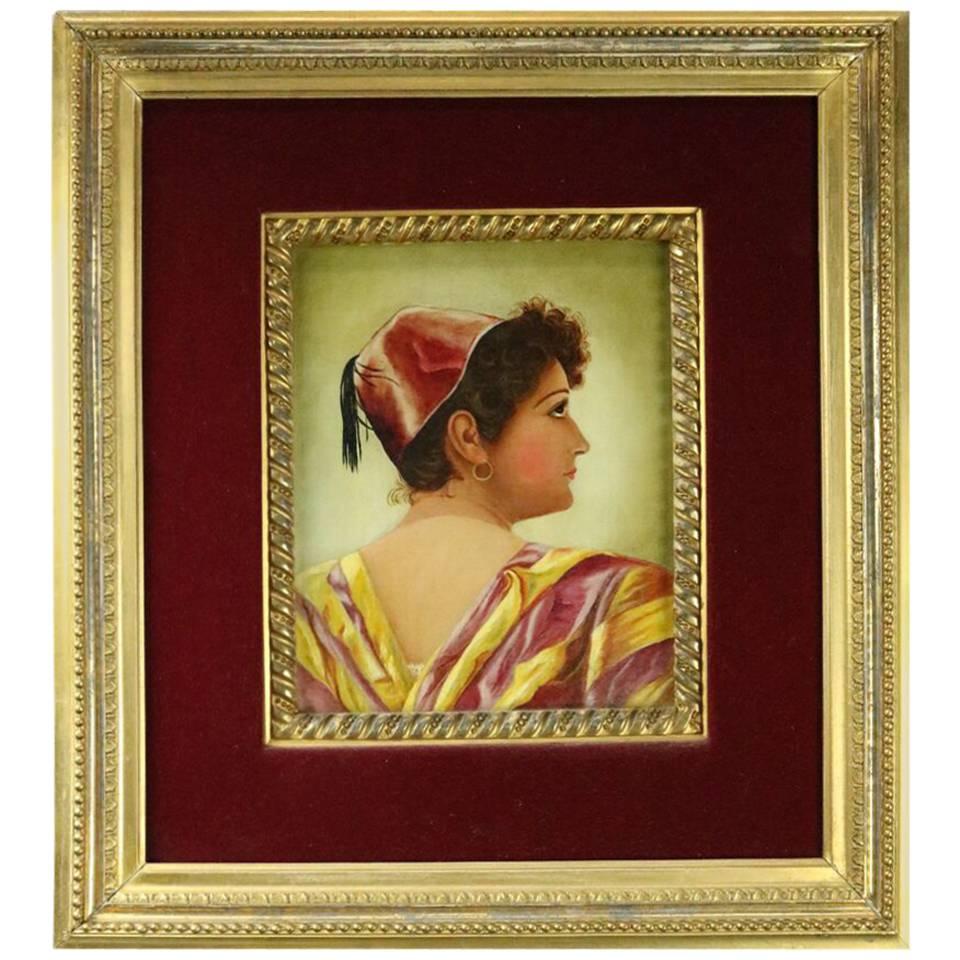 Antique Oil on Canvas Painting of Moorish Maiden Gilt and Velvet Frame