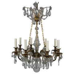 Antique Neoclassical Style French Bronze and Crystal Eight-Arm Chandelier