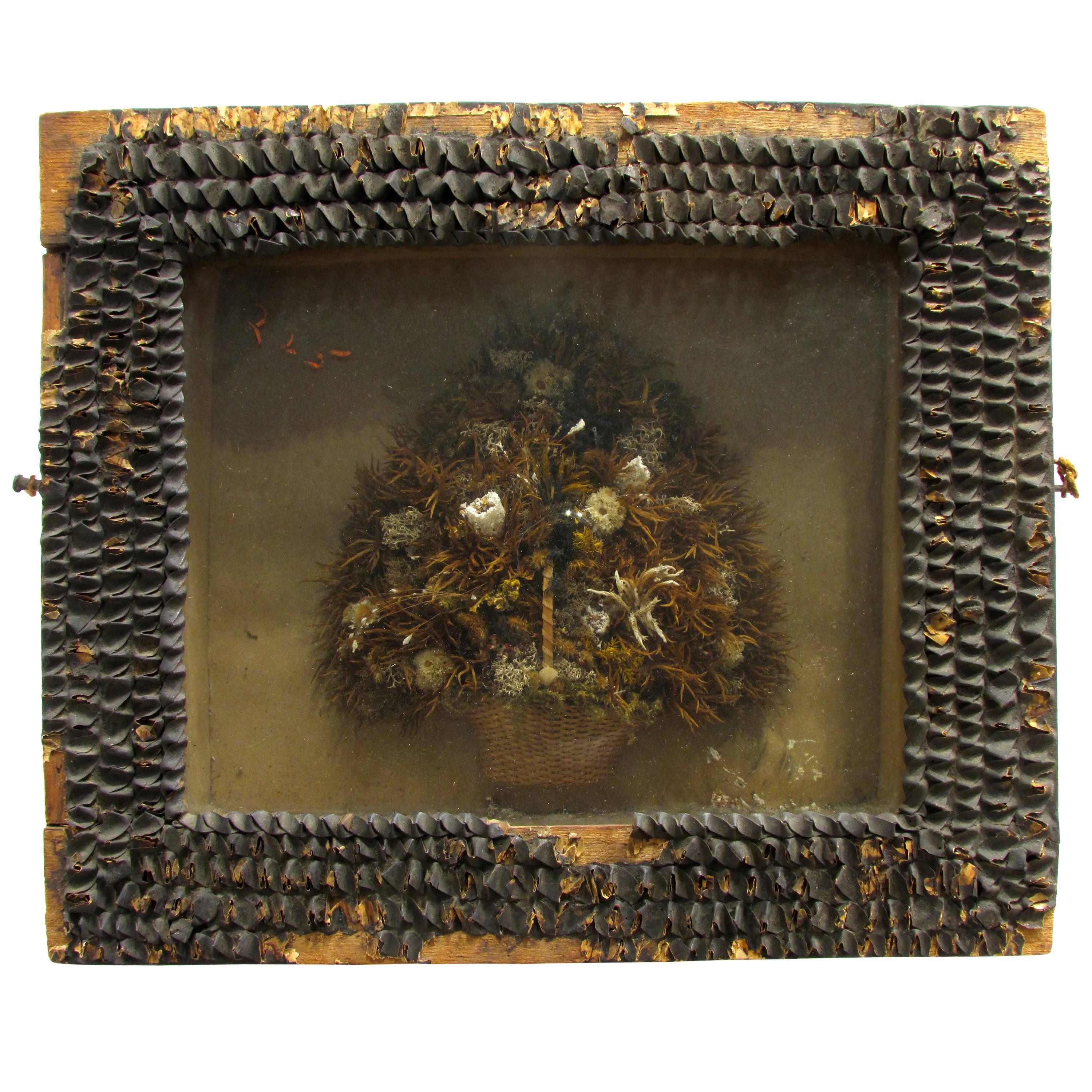 Antique Victorian Dried Flower Basket Diorama For Sale