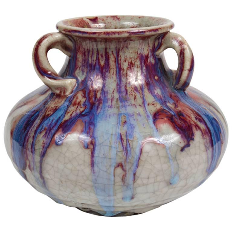 Stylish Japanese "Flambé" Ceramic Vase For Sale