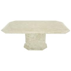 Robert Marcius Tessellated Fossil Stone and Rouge Marble Pedestal Dining Table
