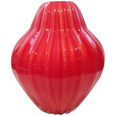Large Vibrant Orange Archimede Seguso Vase, circa 1950s