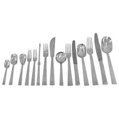 Bauhaus Inspired, Hand Hammered, Silver Flatware Set for 12 People