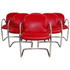 Brueton Set of Six Dining Armchairs in Red Leather