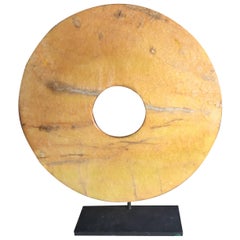 Important Ancient China Jade Bi Disc Unusual Rich Yellow Color, Qijia Culture