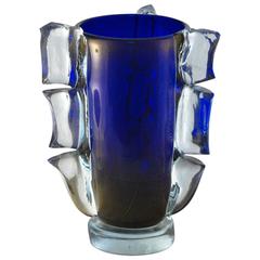 Cobalt and Gold Vase in the Style of 1950s Barovier, Clear Glass Wing Barbarico 7