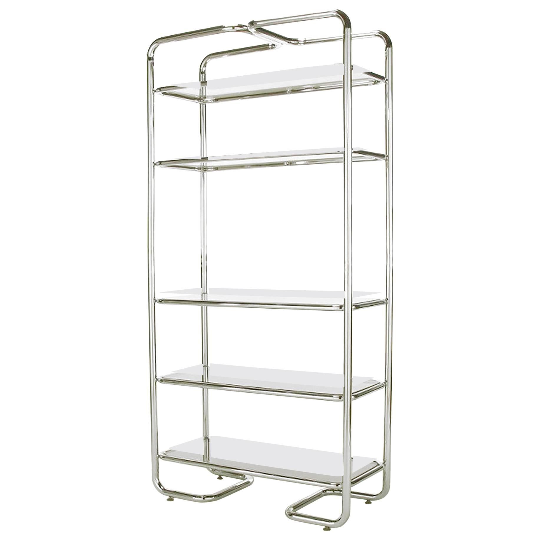 Tubular Chrome and Smoked Glass Five Shelf Etagere