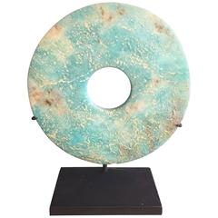 Antique China Ancient Hand-Carved Blue Bi Disc from Qijia Culture, 2000 BC