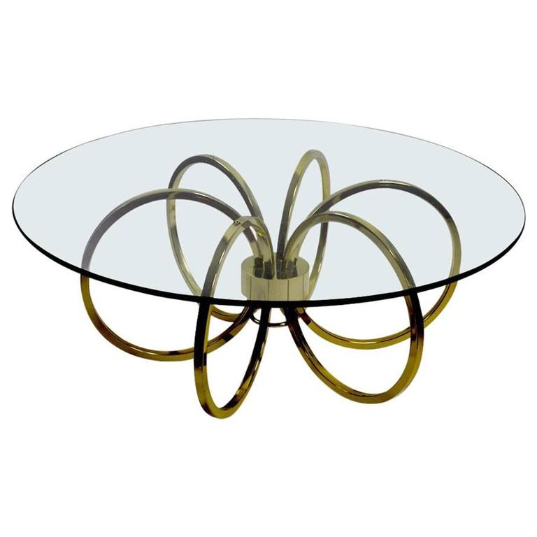 Milo Baughman Tri Level Brass and Glass Swivel Coffee Table at 1stdibs