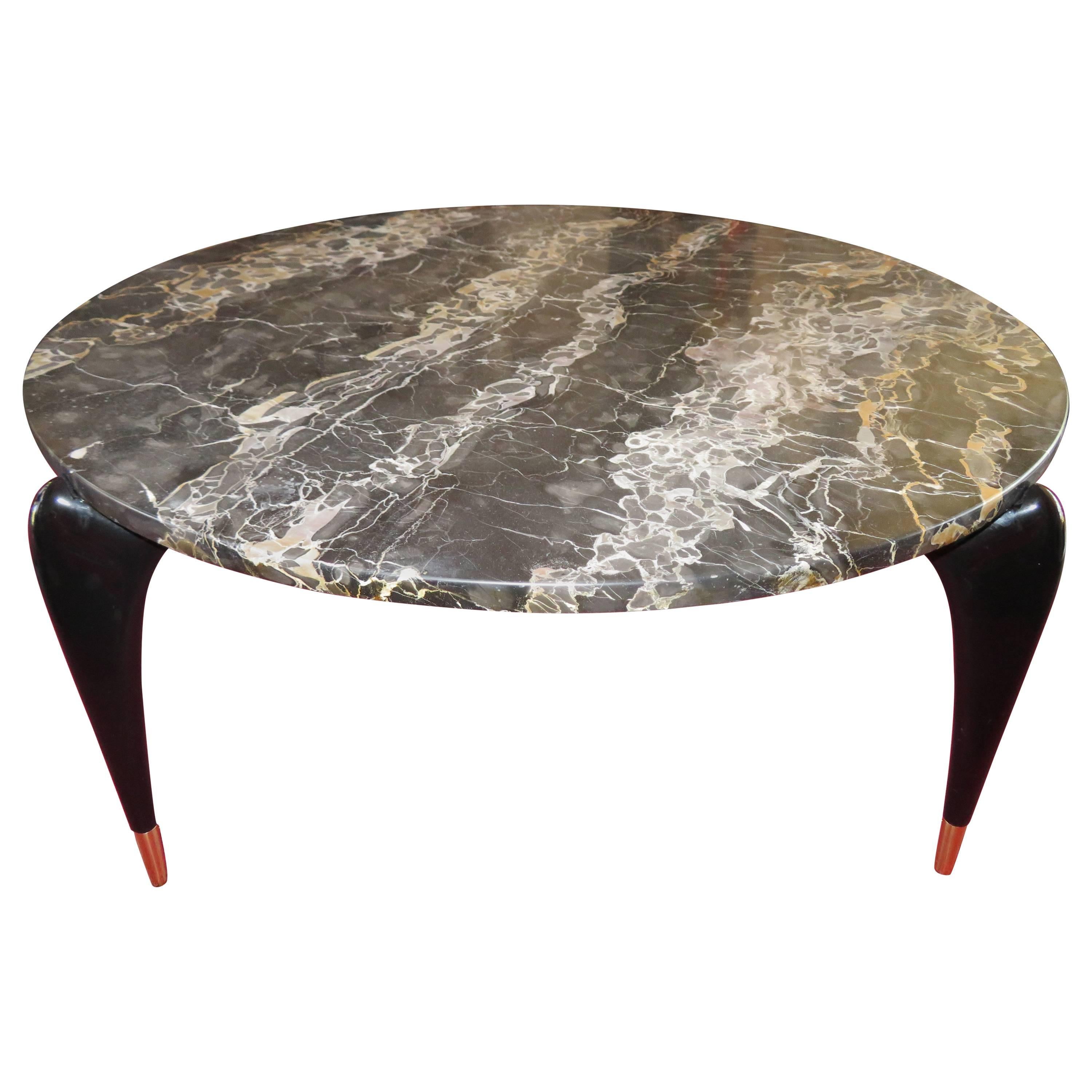 Gio Ponti Attributed Italian Mid-Century Modern Black Lacquered Marble Coffee