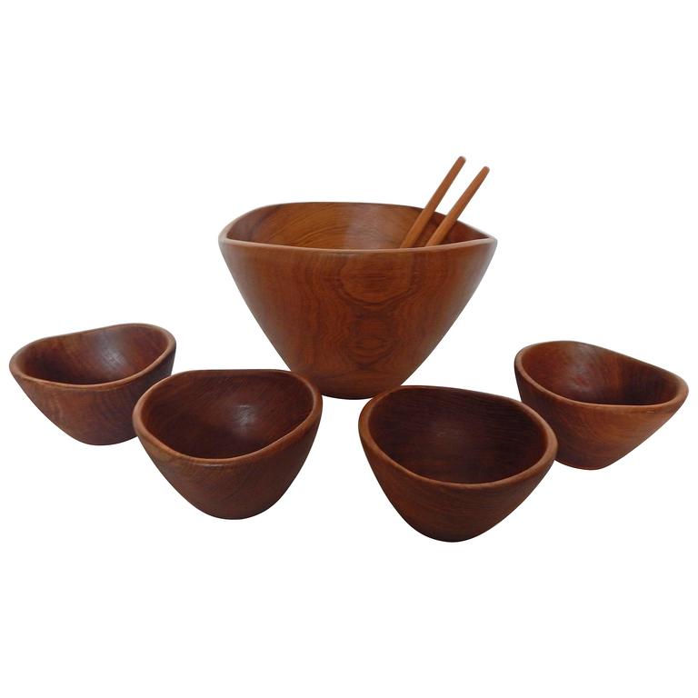 SevenPiece Teak Salad Bowl Set at 1stDibs