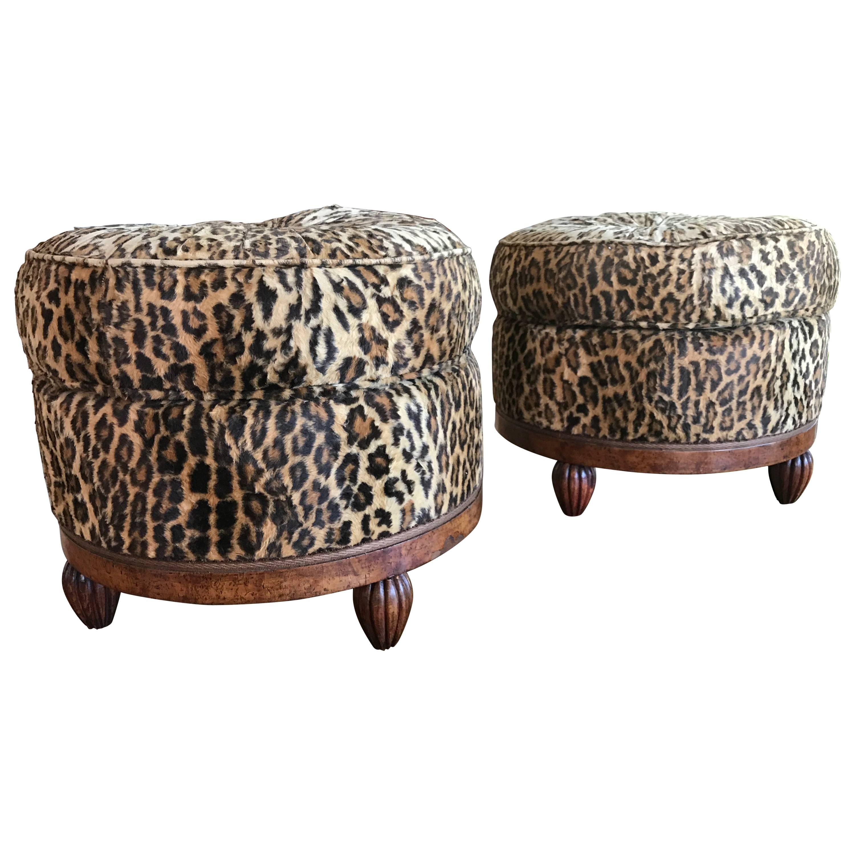 Pair of Mid-20th Century Burr Walnut French Pouffes For Sale