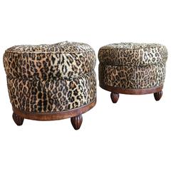 Pair of Mid-20th Century Burr Walnut French Pouffes