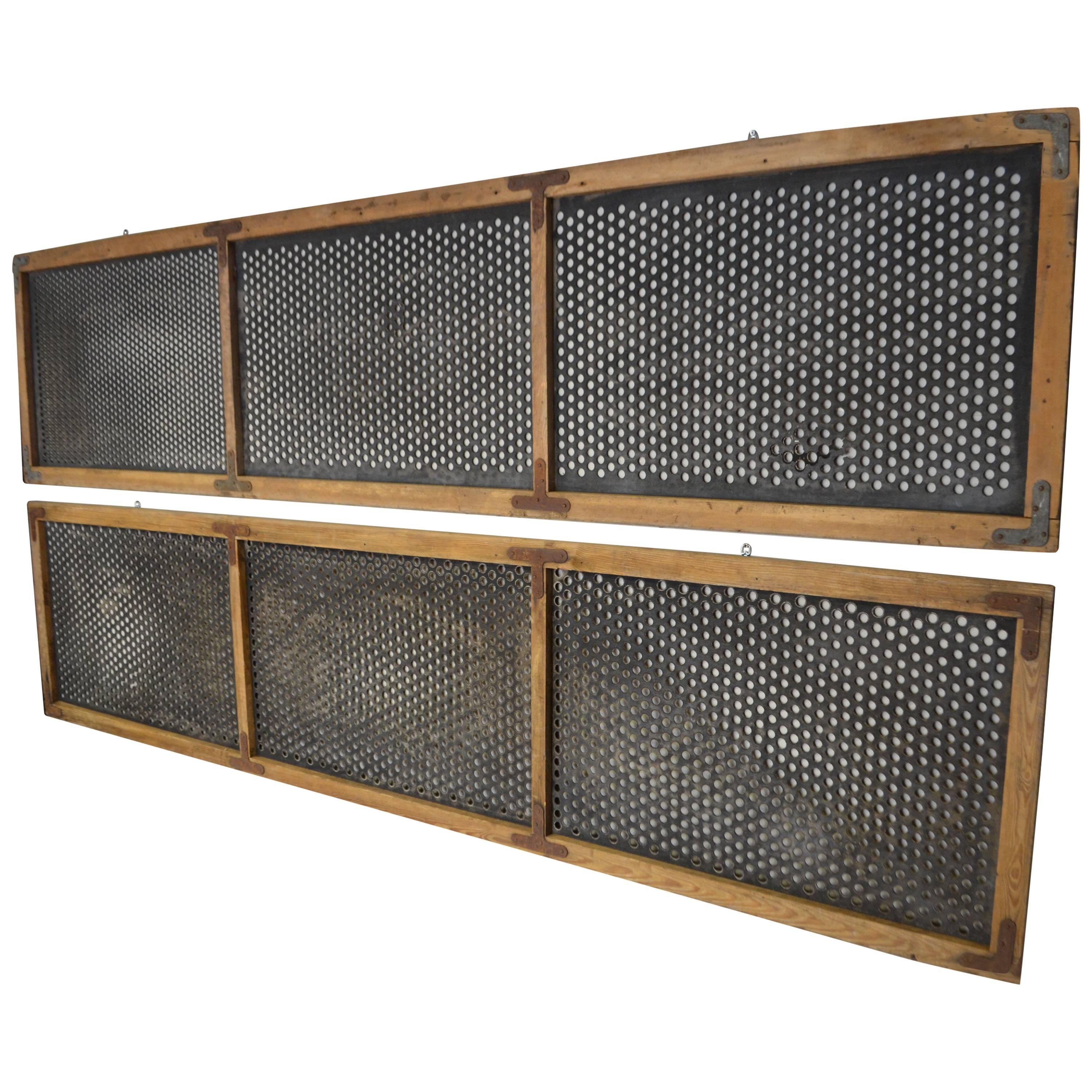 Pair of Primitive, Late-1800s, Agrarian Grain Sifters as Wall Art Installation For Sale