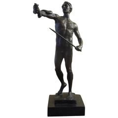 Bronze Male Nude with Sword and Snake Statue