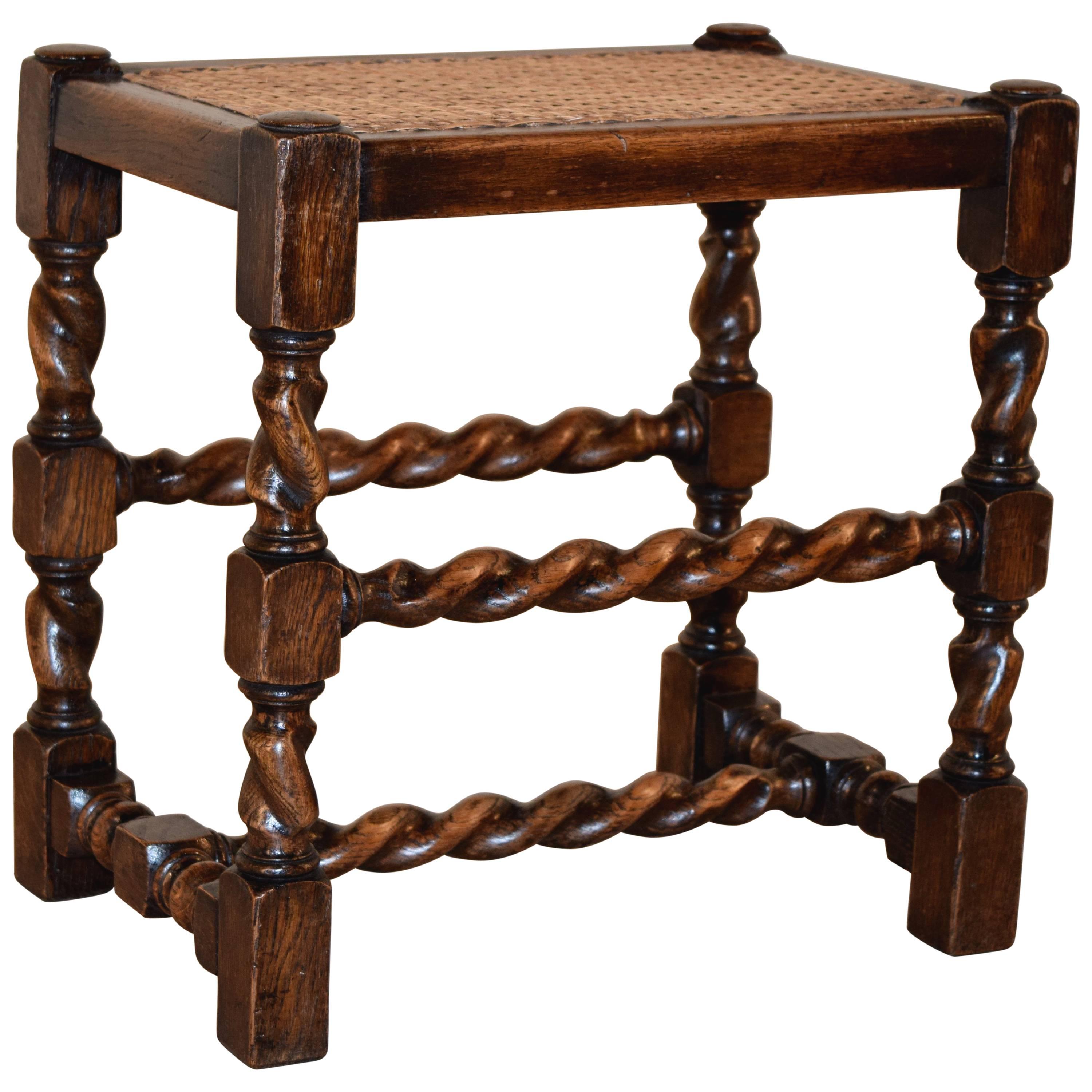 19th Century English Turned Stool with Caned Top