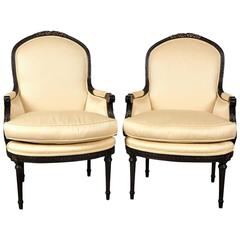 Pair of Custom Lewis Mittman Upholstered Bergeres