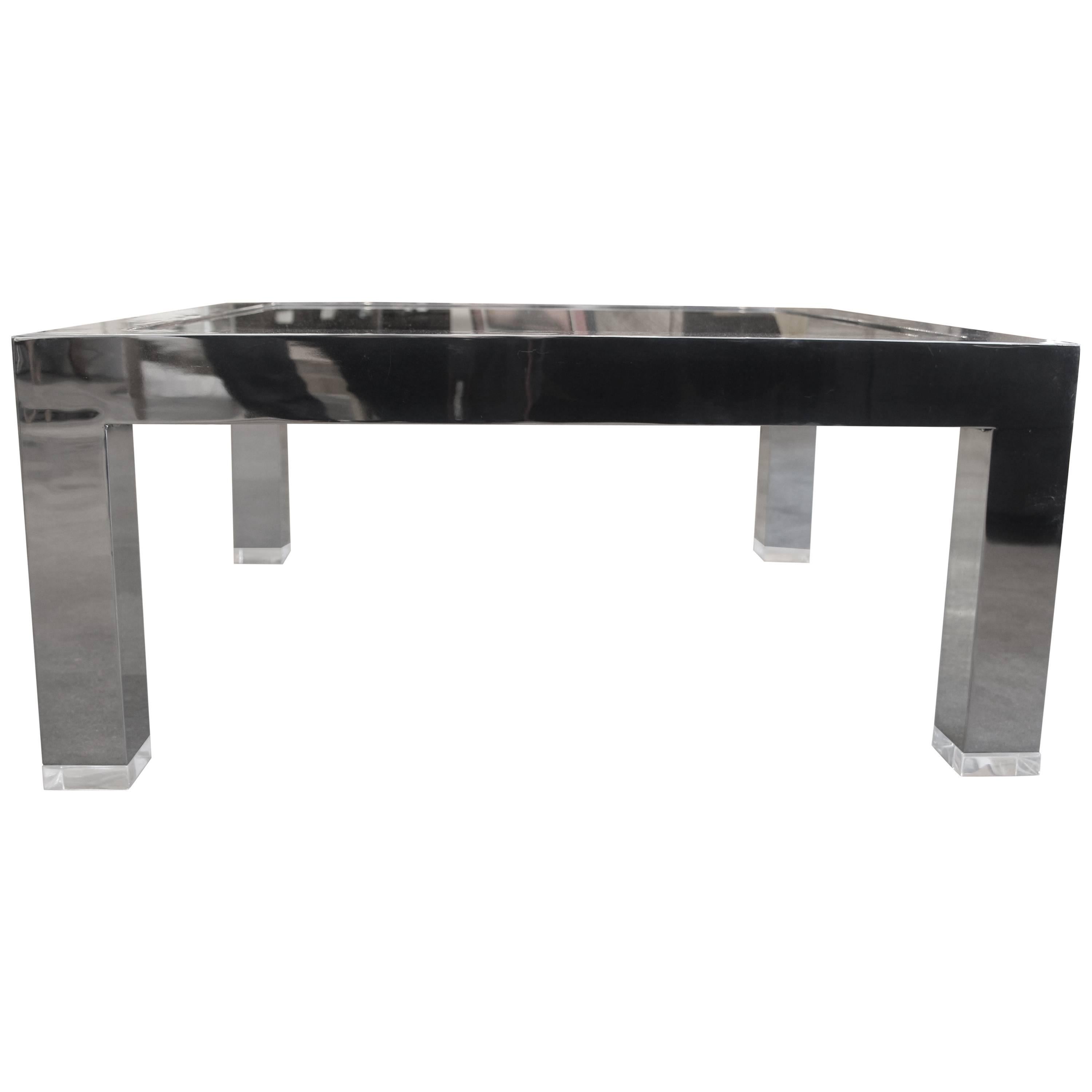 Mirror Polished Aluminium Cocktail Table with Glass Insert