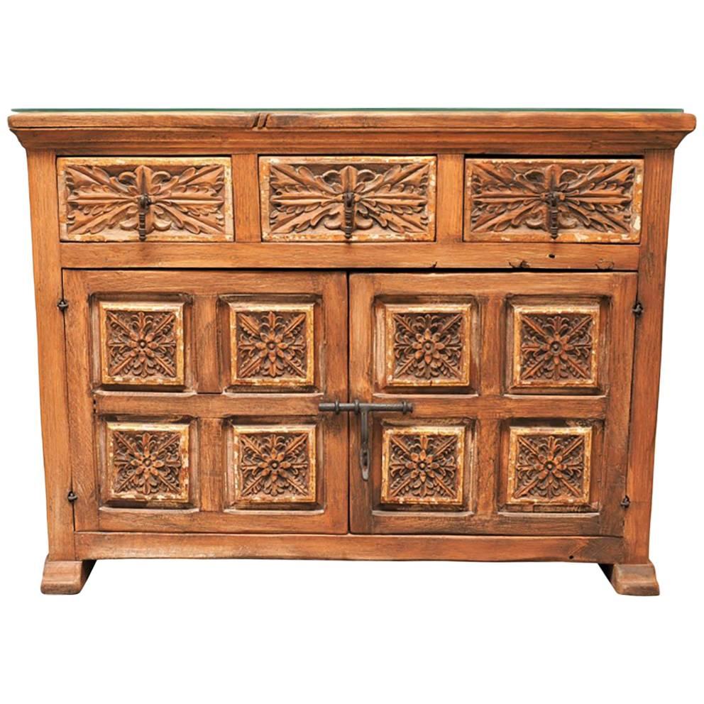 Spanish Colonial Style Carved Wood Cabinet