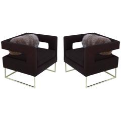 Pair of Brass Lounge Chairs by Milo Baughman