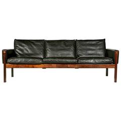 Hans J. Wegner Rosewood and Black Leather Sofa, Denmark