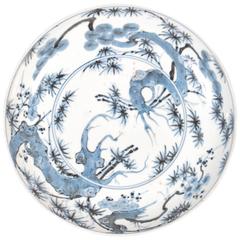 Antique Japanese Blue and White Underglaze Imari Plate, Late 17th Century 