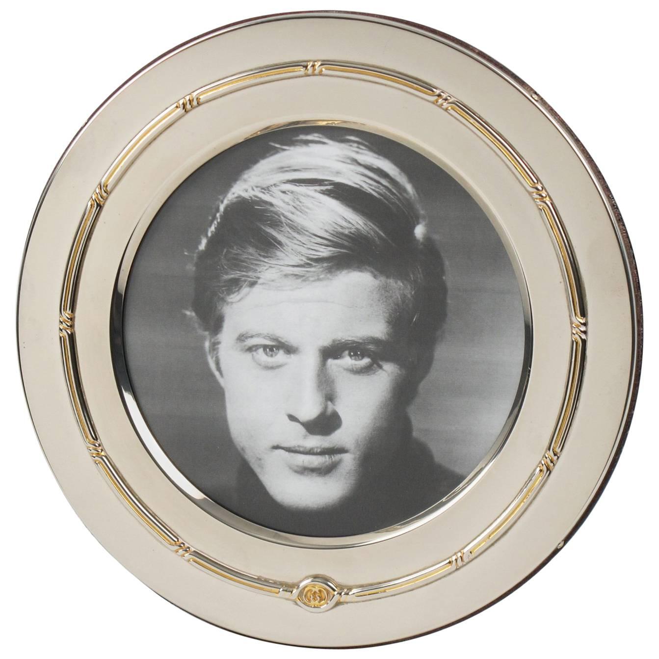 Italian Gucci Silver Plate and Gold Plate Large Round Picture Photo